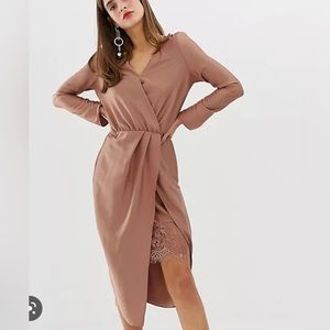 Dusty rose wrap satin dress